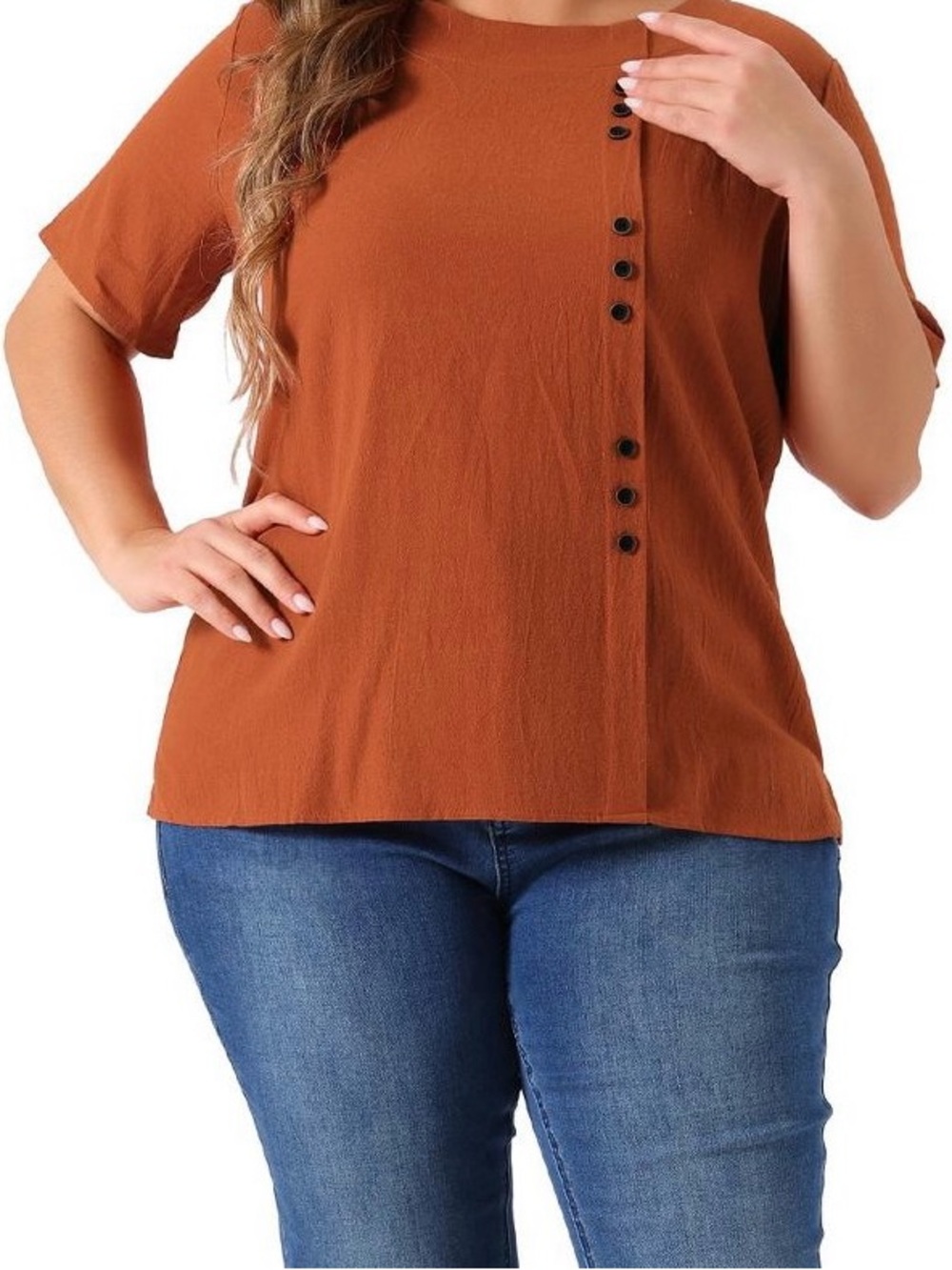 SHEIN Short-Sleeved Front Faux Button Accents Blouse NWOT Size XXL(14)